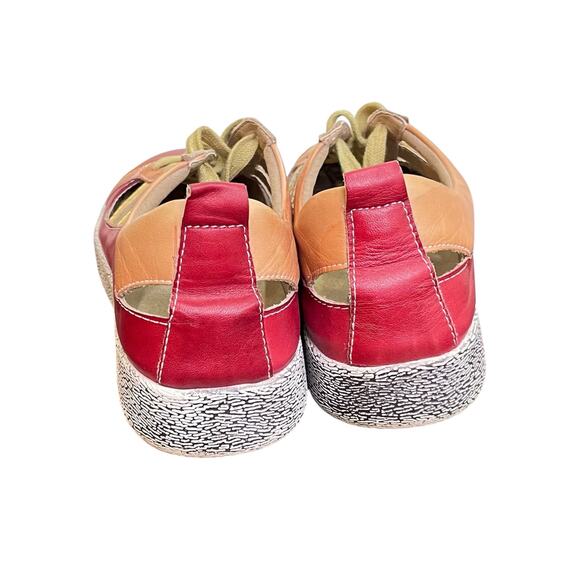 SPRING STEP L'Artiste Porscha Size 38/7.5 Red Leather Cutout Lace up Sneakers - Picture 4 of 7